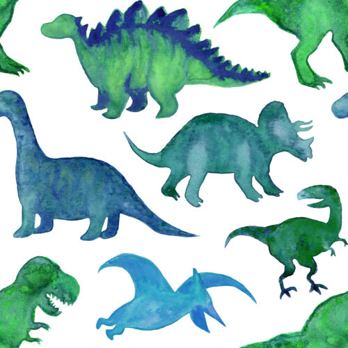 Blue Green Watercolor Dinosaurs