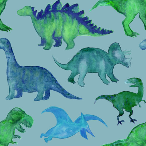 Blue Green Watercolor Dinosaurs Blue