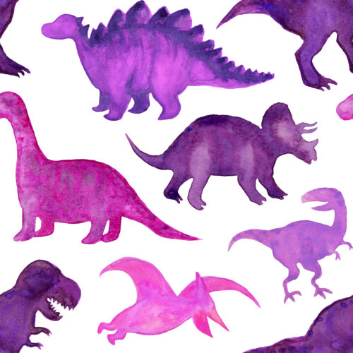 Purple Watercolor Dinosaurs