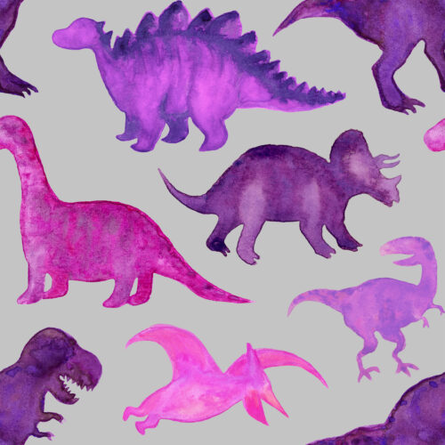 Purple Watercolor Dinosaurs Grey