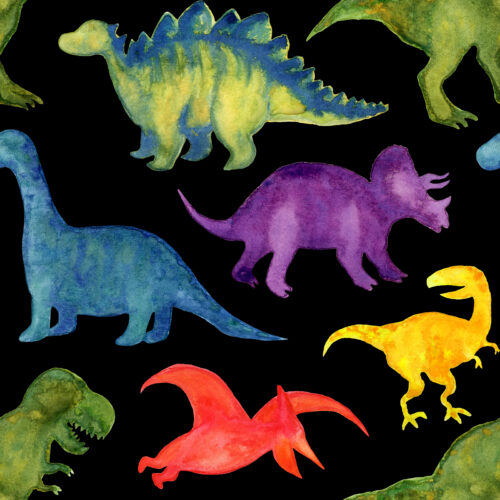 Rainbow Watercolor Dinosaurs Black