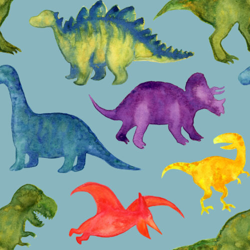 Rainbow Watercolor Dinosaurs Blue