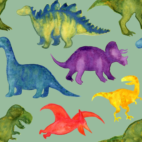 Rainbow Watercolor Dinosaurs Sage