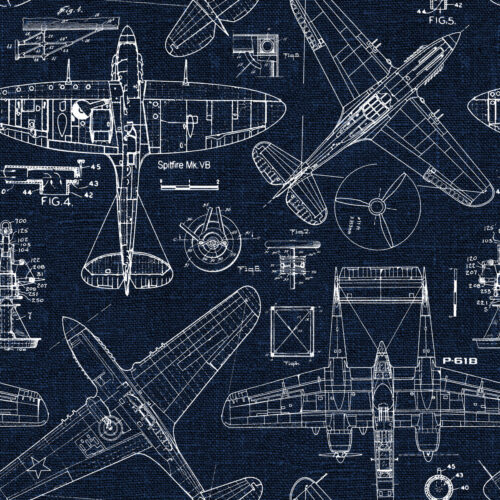 AirplanesWhiteondarkBlueLinenRaspberryPatternCo6x6