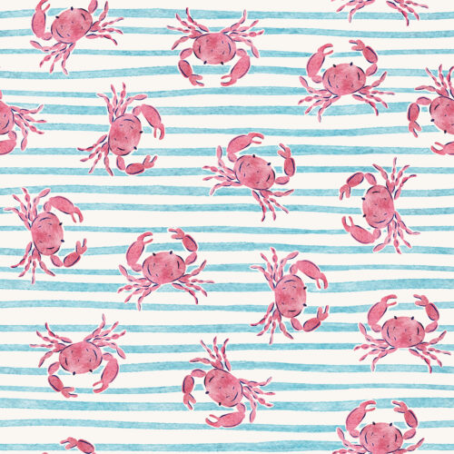 Vivie & Ash - Aqua Watercolor Stripes And Crabs