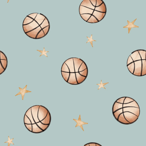 Basketball and Stars Dusty Blue