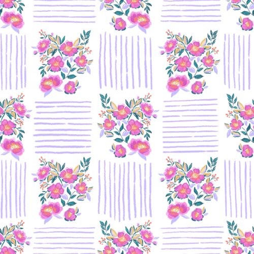 Lindsay Anne - Blooming Check White Purple
