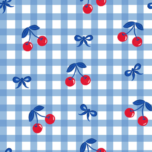 Vivie & Ash - Blue Gingham With Cherries And Bows