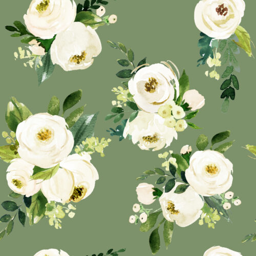 Hip Kid Design - Bohemian Garden Roses on Avocado Green