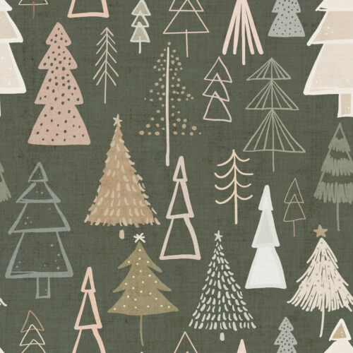 Hip Kid Design - Boho Modern Christmas Trees Neutral on Olive