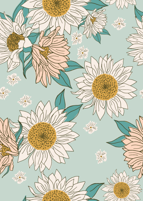 Indy Bloom Designs - Boho Sunflowers In Aqua 01