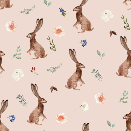 Hip Kid Design - Boho Woodland Bunnies on Beige Bisque