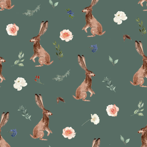 Hip Kid Design - Boho Woodland Bunnies on Corduroy Green