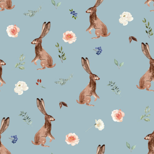 Hip Kid Design - Boho Woodland Bunnies on Tower Gray Blue