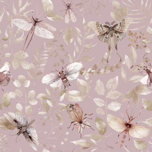 Hip Kid Design - Botanical Butterflies and Insects on Mauve Desert