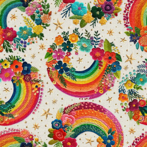 Brightfloralrainbowembroiderycreambgraspberrypatternco