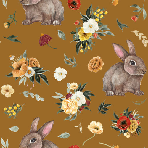 Hip Kid Design - Bunnies and Florals on Gold