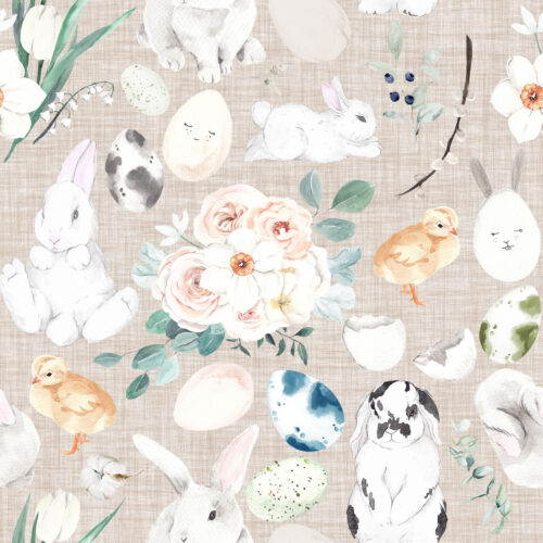 Hip Kid Design - Bunny Trail on Beige Linen