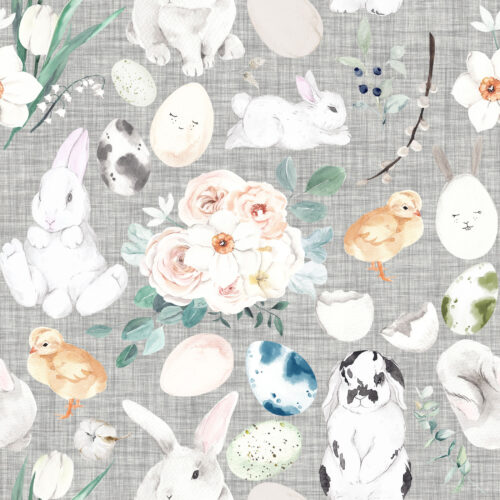 Hip Kid Design - Bunny Trail on Silver Linen