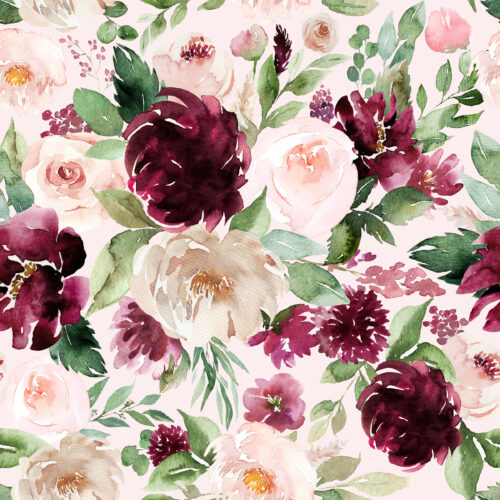 Hip Kid Design - Burgundy and Blush Florals on Soft Blush