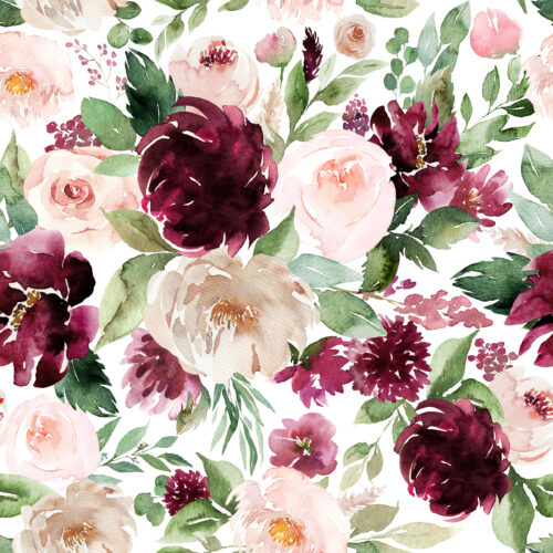 Hip Kid Design - Burgundy and Blush Florals on White