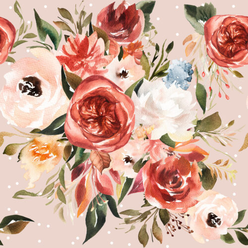 Hip Kid Design - Burnt Umber and Apricot Peach Florals on Bone