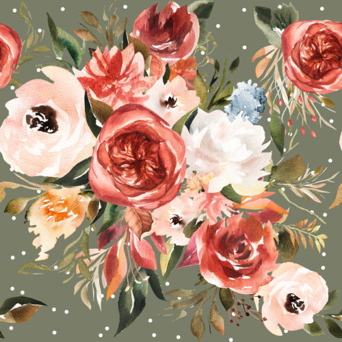 Hip Kid Design - Burnt Umber and Apricot Peach Florals on Limed Ash