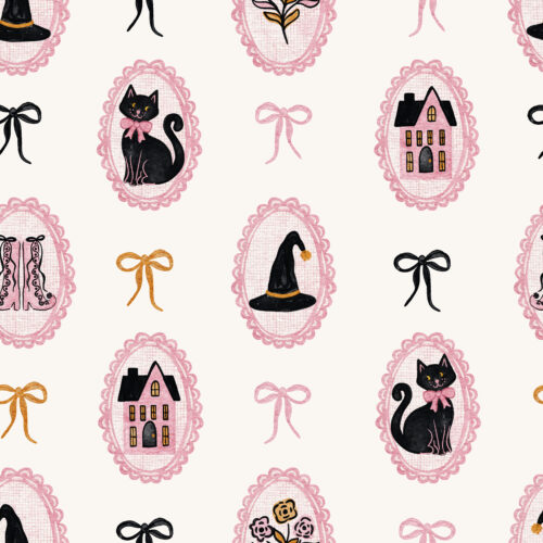Vivie & Ash - Cameo Kitty Halloween Black And Pink On White