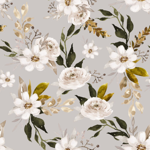 Hip Kid Design - Caramel and Olive Muted Florals on Cloud