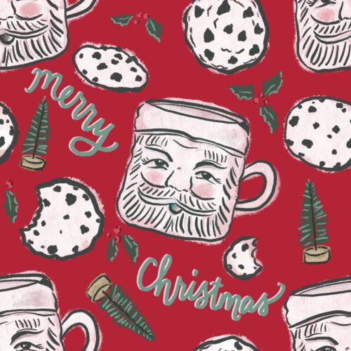 Cherry Red And Green Santa Mugs Merry Xmas