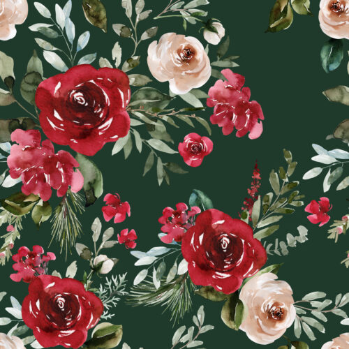 Hip Kid Design - Christmas Blooms Florals Isolated on Dark Green