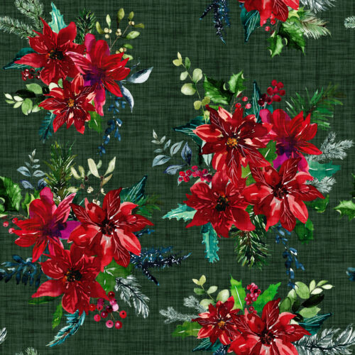 Hip Kid Design - Christmas Cheer Florals on Evergreen Linen