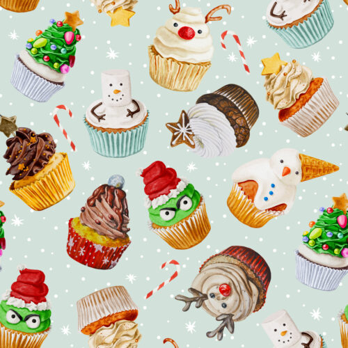 Hip Kid Design - Christmas Cupcakes on Pale Powder Blue