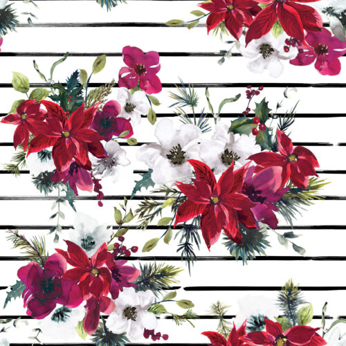 Hip Kid Design - Christmas Dream Florals on Black Stripes