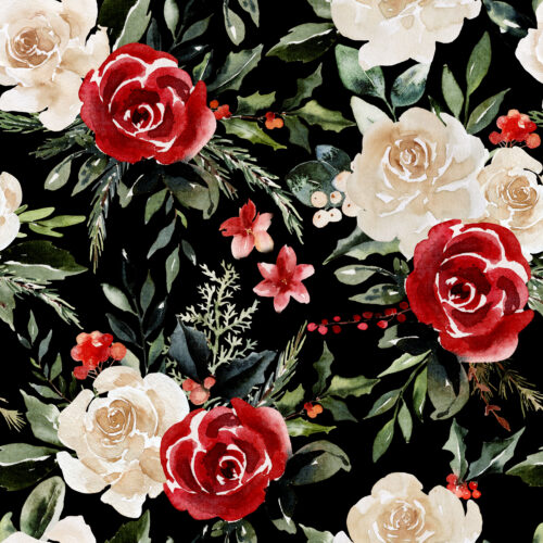 Hip Kid Design - Christmas Greens Florals on Black