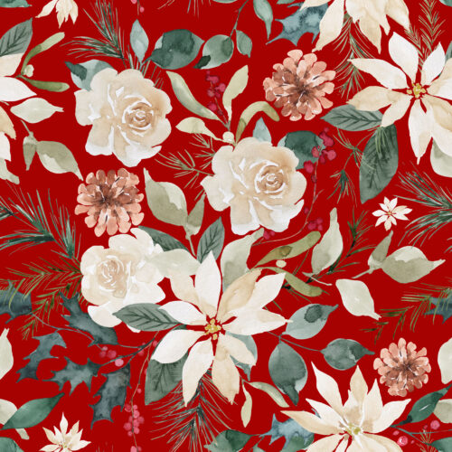 Hip Kid Design - Christmas, Poinsettia, Pine and Berry on Red
