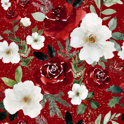 Hip Kid Design - Christmas Roses and Florals on Red