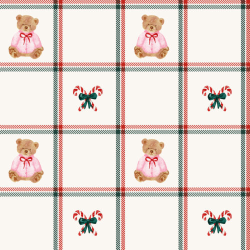 Vivie & Ash - Christmas Tartan With Bow Pink Teddy Bears And Candy Canesjpg