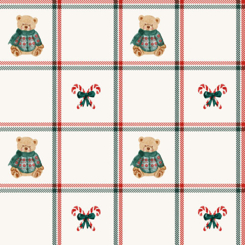 Vivie & Ash - Christmas Tartan With Teddy Bears And Candy Canes