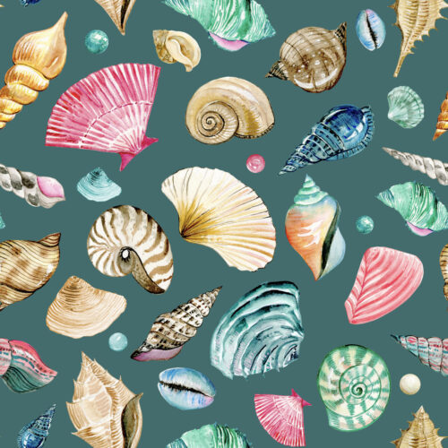 Hip Kid Design - Coastal Sea Shells and Pearls on Teal