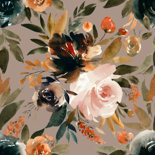 Hip Kid Design - Coffee and Nude Florals on Soft Cocoa