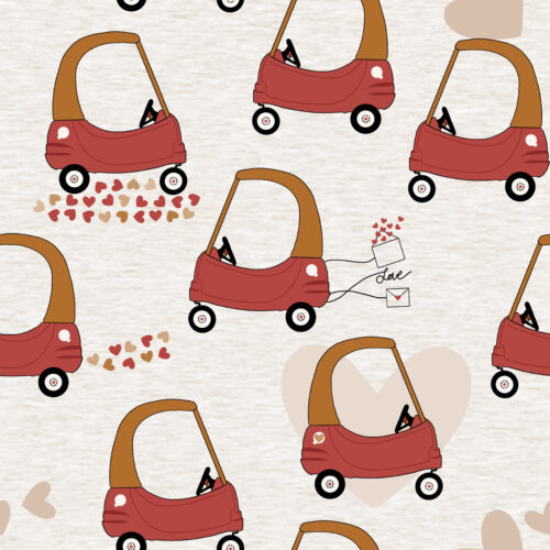 Hip Kid Design - Cozy Valentine Cars on Bone Melange Texture