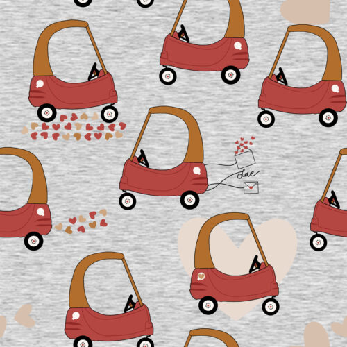 Hip Kid Design - Cozy Valentine Cars on Gray Melange Texture