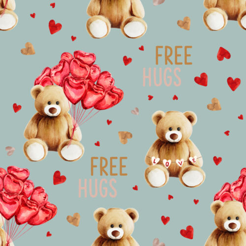 Hip Kid Design - Cute Teddy Bear and Hearts on Mint Blue