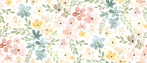 Sara Swanson - Ditsy Floral Faded Pink Aqua Flowers On White Large