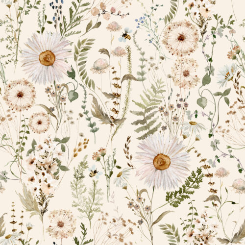 Hip Kid Design - Daisy Dandelion Wildflower Meadow in Cream