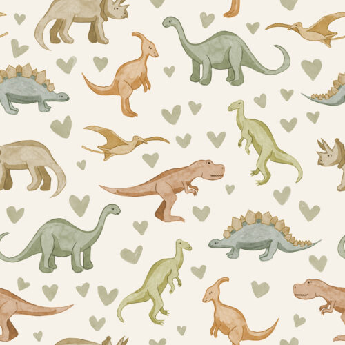 Dinosaur hearts neutral green soft white