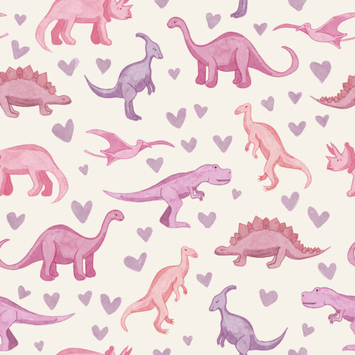 Dinosaur hearts purple soft white