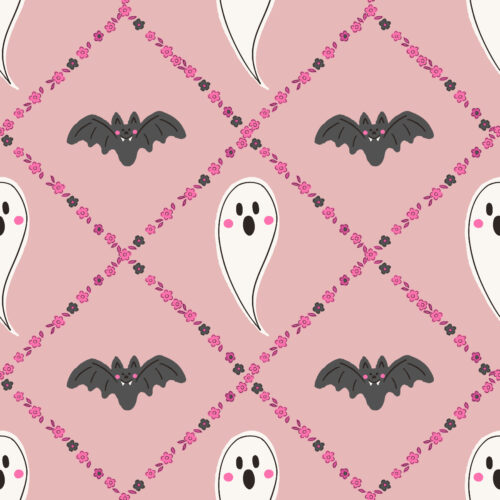 Vivie & Ash - Ditsy Floral Trellis With Ghost And Bats