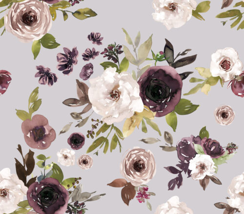 Hip Kid Design - Dusty Plum Florals on Pale Slate